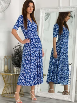 Jolie Moi Occasion Dresses|Weekend Casuals-Coleen Wrap Maxi Dress, Blue Floral