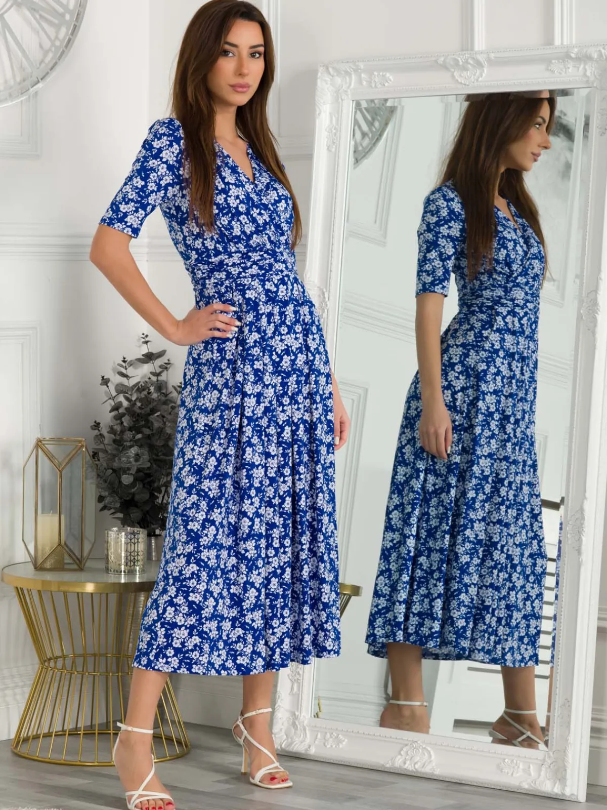 Jolie Moi Occasion Dresses|Weekend Casuals-Coleen Wrap Maxi Dress, Blue Floral