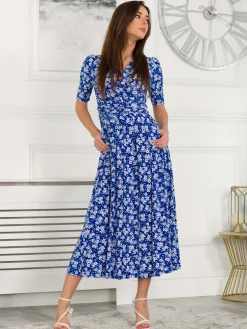 Jolie Moi Occasion Dresses|Weekend Casuals-Coleen Wrap Maxi Dress, Blue Floral