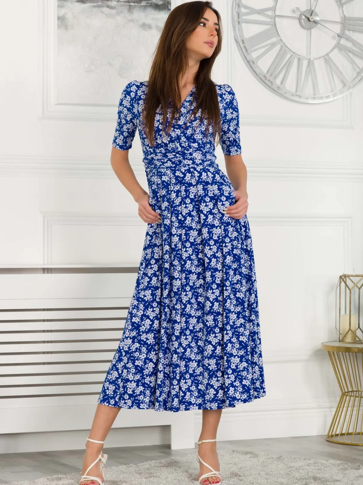 Jolie Moi Occasion Dresses|Weekend Casuals-Coleen Wrap Maxi Dress, Blue Floral