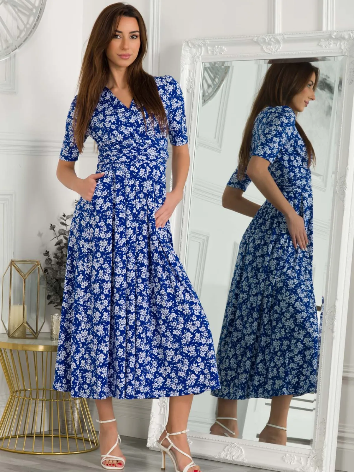 Jolie Moi Occasion Dresses|Weekend Casuals-Coleen Wrap Maxi Dress, Blue Floral
