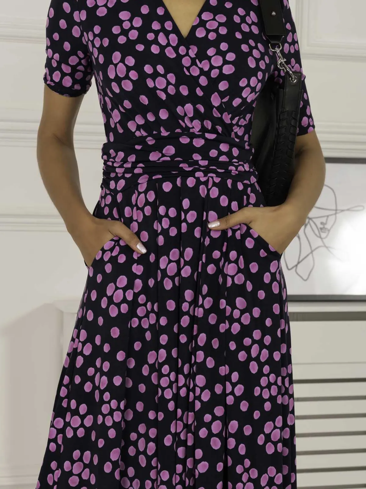 Jolie Moi Occasion Dresses|Jersey Dresses-Coleen Wrap Maxi Dress, Navy Spot