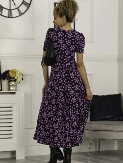 Jolie Moi Occasion Dresses|Jersey Dresses-Coleen Wrap Maxi Dress, Navy Spot