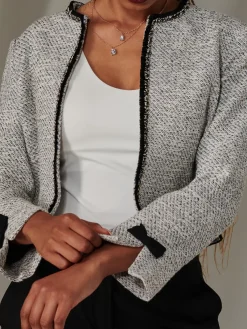 Jolie Moi Coats & Jackets|Blazers-Contrat Tri Tweed Jacket, Monochrome