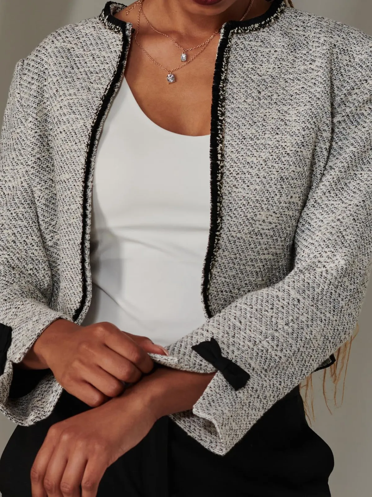 Jolie Moi Coats & Jackets|Blazers-Contrat Tri Tweed Jacket, Monochrome
