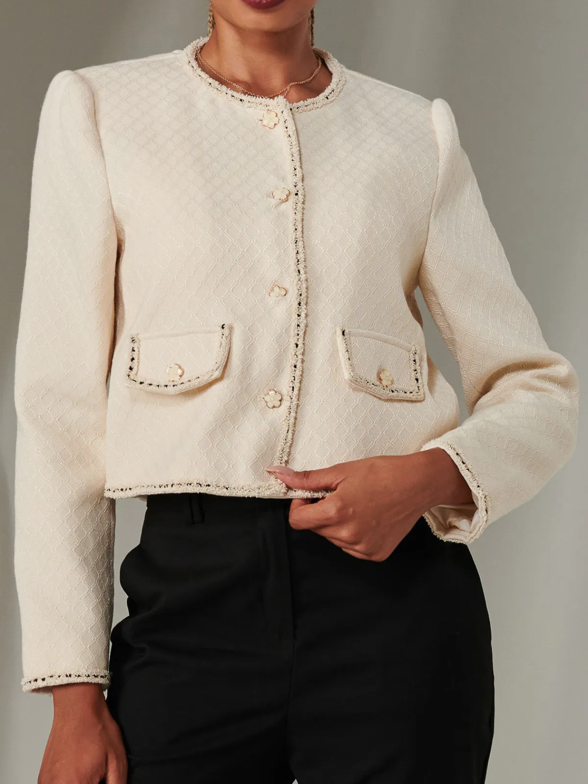 Jolie Moi Coats & Jackets|Blazers-Contrat Tri Tweed Jacket, Oatmeal