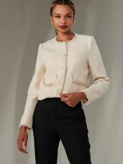 Jolie Moi Coats & Jackets|Blazers-Contrat Tri Tweed Jacket, Oatmeal
