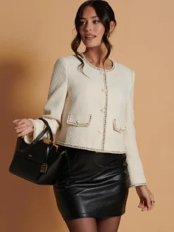 Jolie Moi Coats & Jackets|Blazers-Contrat Tri Tweed Jacket, Oatmeal