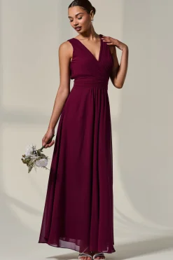 Jolie Moi Occasion Dresses|Maxi Dresses-Cora Sleeveless Chiffon Maxi Dress, Burgundy