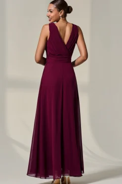 Jolie Moi Occasion Dresses|Maxi Dresses-Cora Sleeveless Chiffon Maxi Dress, Burgundy