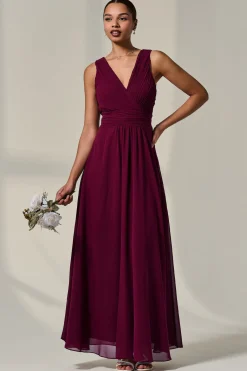 Jolie Moi Occasion Dresses|Maxi Dresses-Cora Sleeveless Chiffon Maxi Dress, Burgundy
