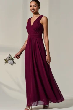 Jolie Moi Occasion Dresses|Maxi Dresses-Cora Sleeveless Chiffon Maxi Dress, Burgundy