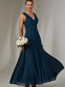 Jolie Moi Occasion Dresses|Maxi Dresses-Cora Sleeveless Chiffon Maxi Dress, Dark Teal