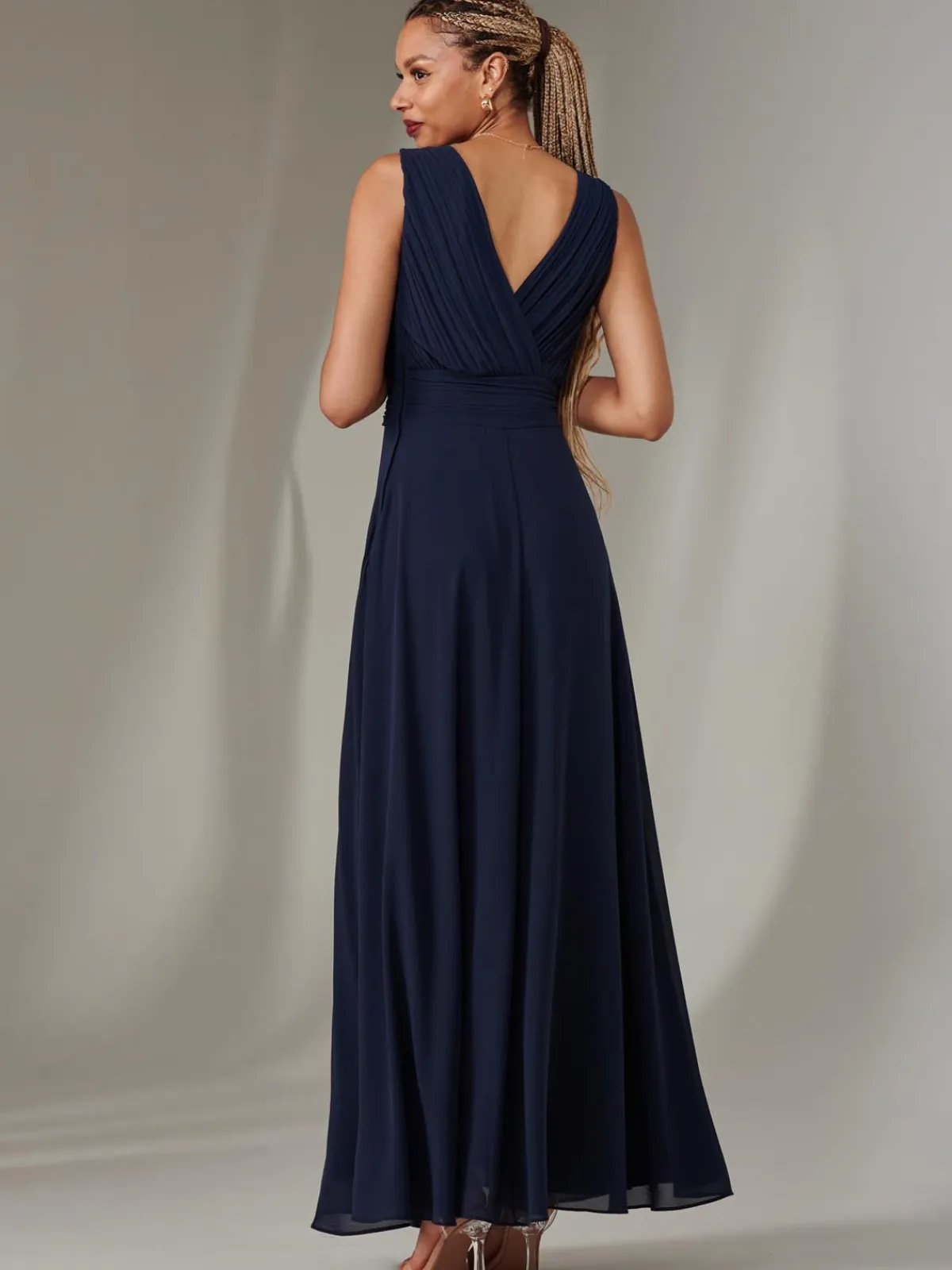 Jolie Moi Occasion Dresses|Maxi Dresses-Cora Sleeveless Chiffon Maxi Dress, Navy