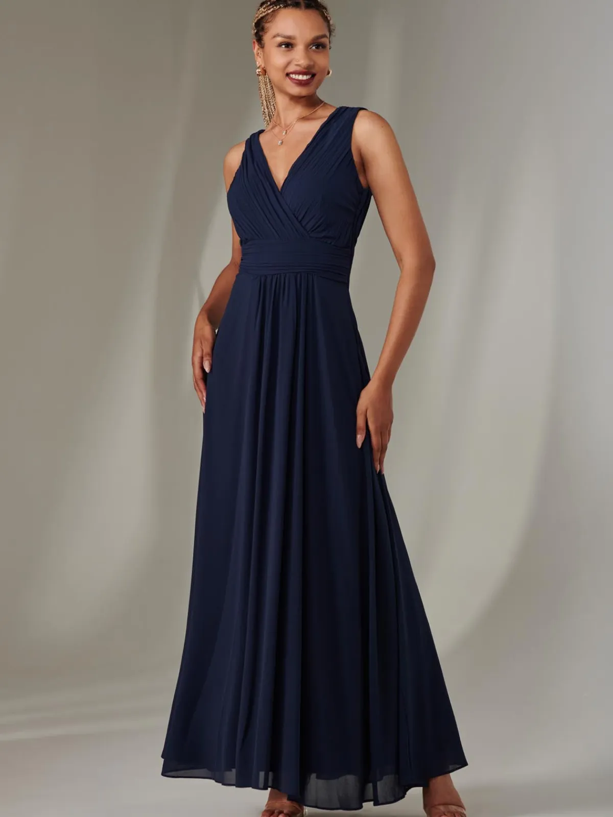Jolie Moi Occasion Dresses|Maxi Dresses-Cora Sleeveless Chiffon Maxi Dress, Navy