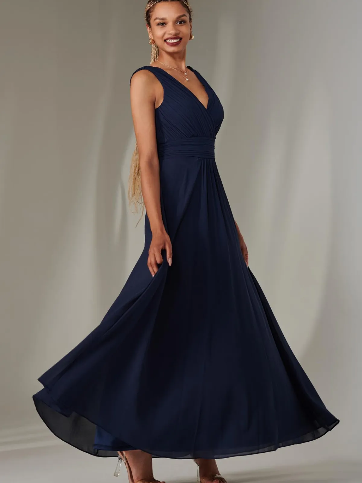 Jolie Moi Occasion Dresses|Maxi Dresses-Cora Sleeveless Chiffon Maxi Dress, Navy