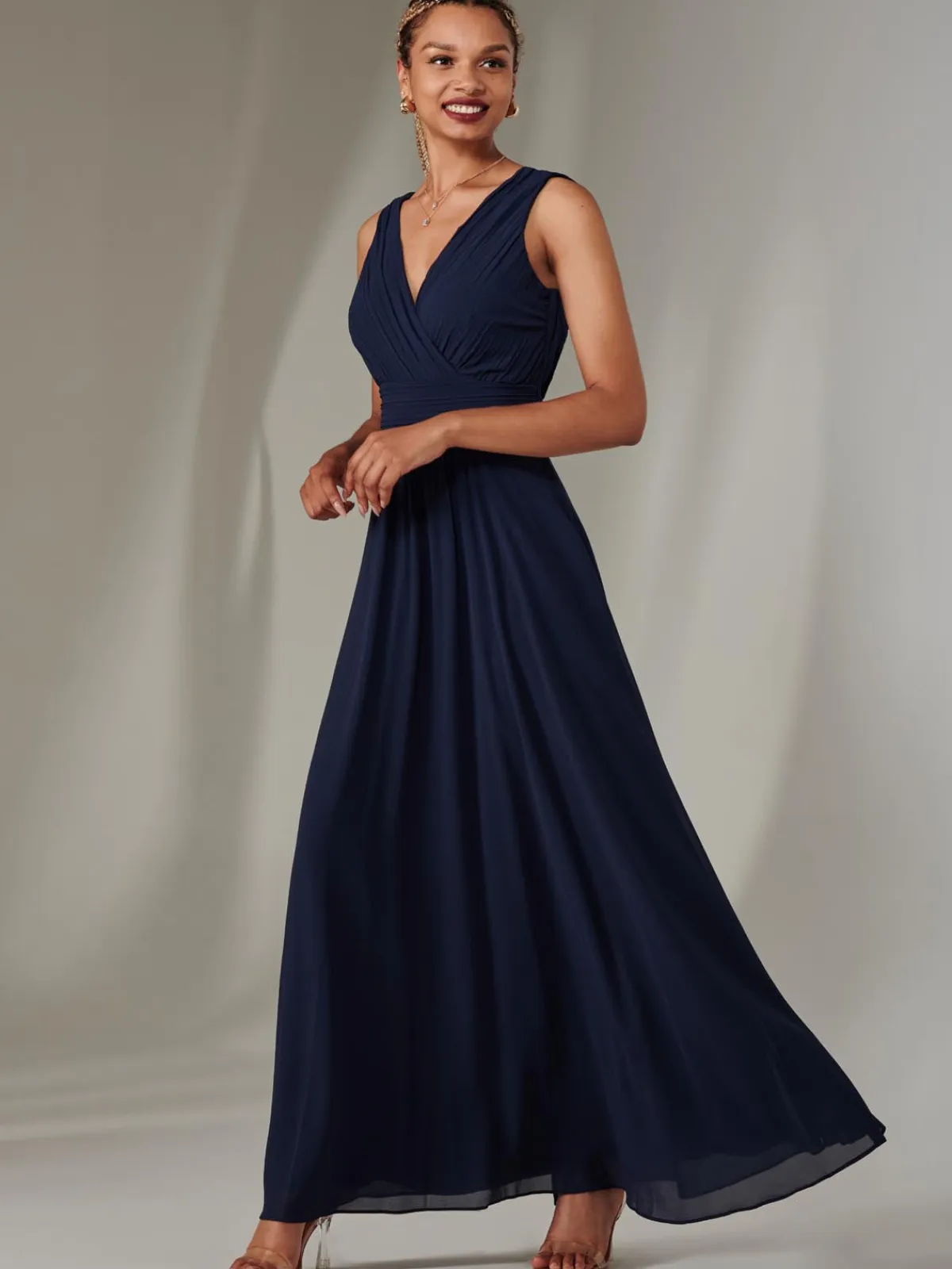 Jolie Moi Occasion Dresses|Maxi Dresses-Cora Sleeveless Chiffon Maxi Dress, Navy
