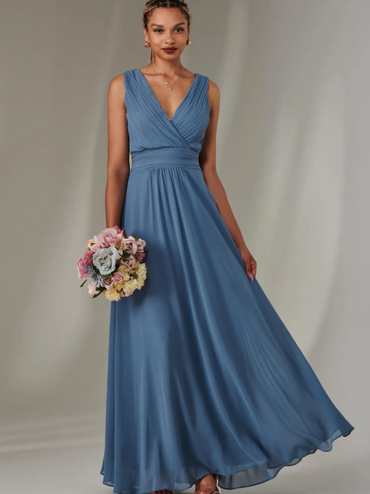 Jolie Moi Occasion Dresses|Maxi Dresses-Cora Sleeveless Chiffon Maxi Dress, Steel Blue