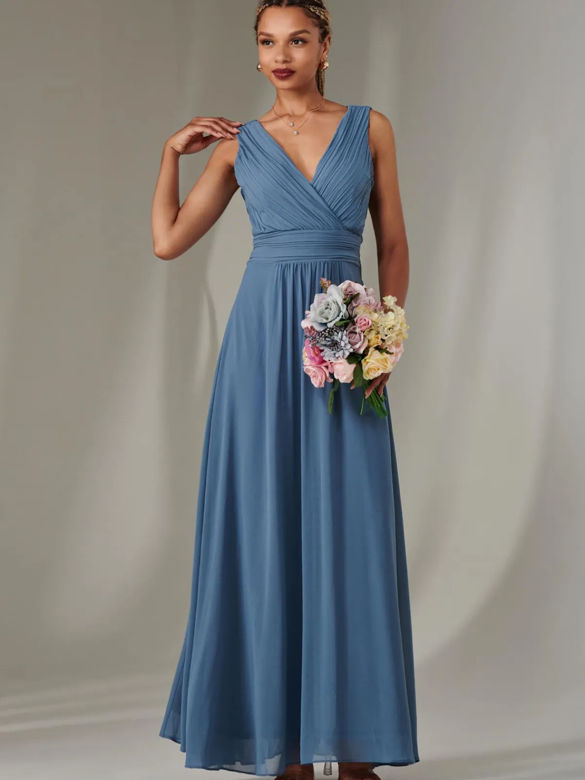 Jolie Moi Occasion Dresses|Maxi Dresses-Cora Sleeveless Chiffon Maxi Dress, Steel Blue