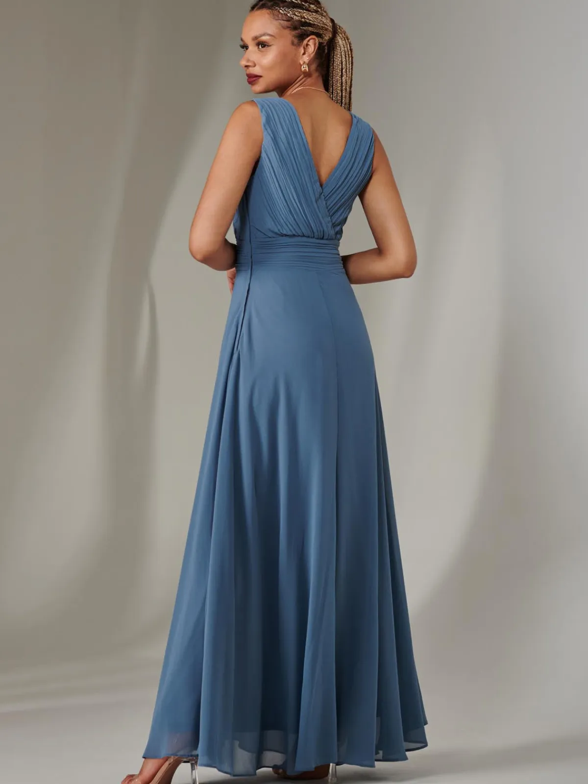 Jolie Moi Occasion Dresses|Maxi Dresses-Cora Sleeveless Chiffon Maxi Dress, Steel Blue