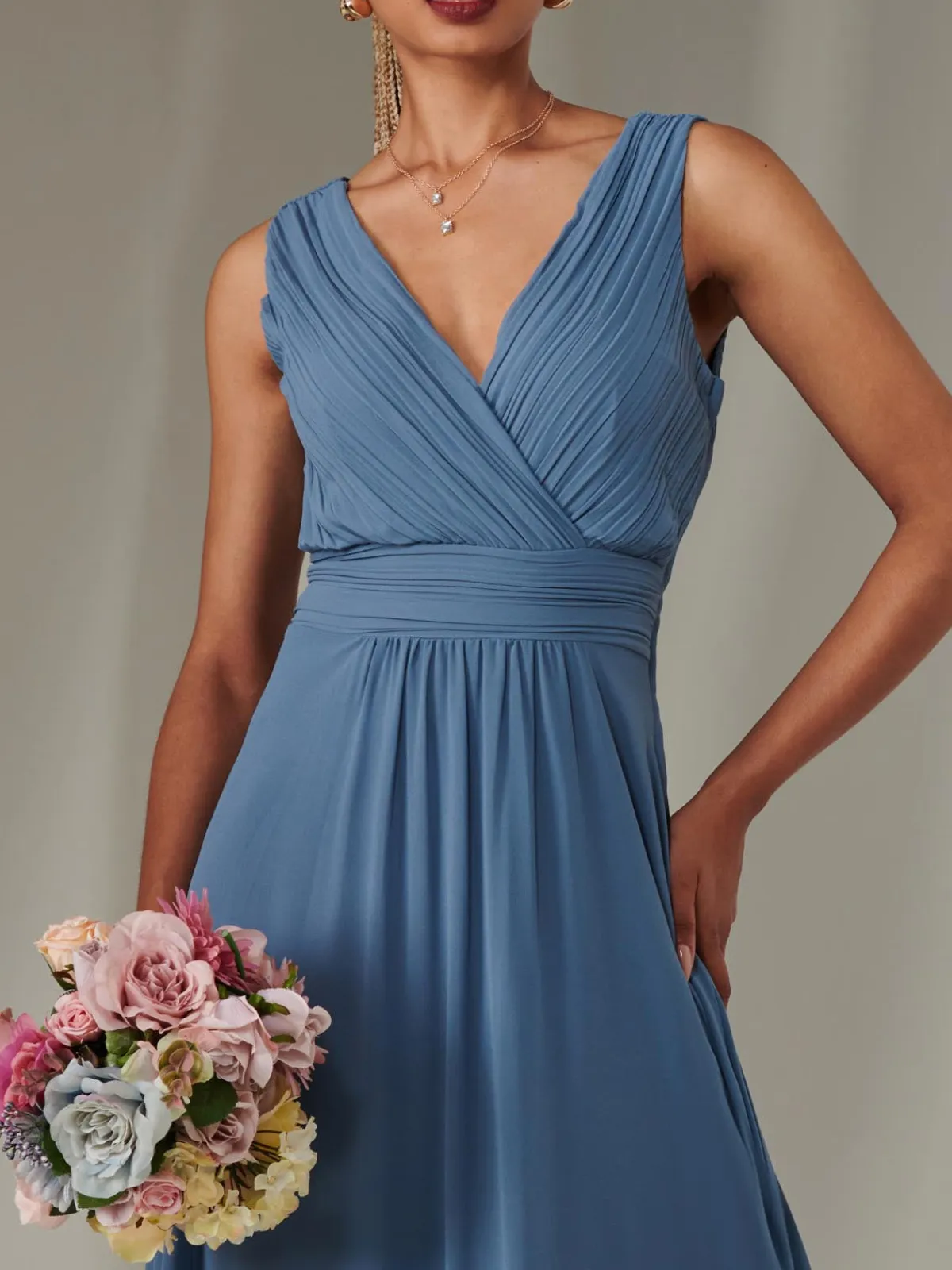 Jolie Moi Occasion Dresses|Maxi Dresses-Cora Sleeveless Chiffon Maxi Dress, Steel Blue