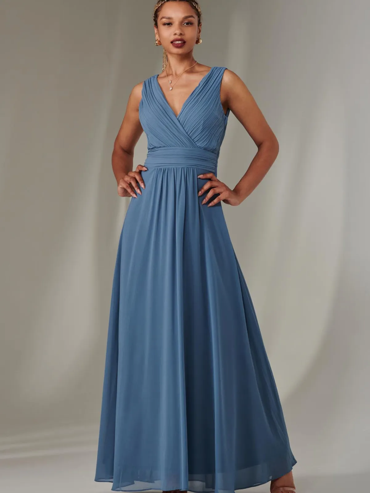 Jolie Moi Occasion Dresses|Maxi Dresses-Cora Sleeveless Chiffon Maxi Dress, Steel Blue