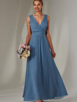 Jolie Moi Occasion Dresses|Maxi Dresses-Cora Sleeveless Chiffon Maxi Dress, Steel Blue