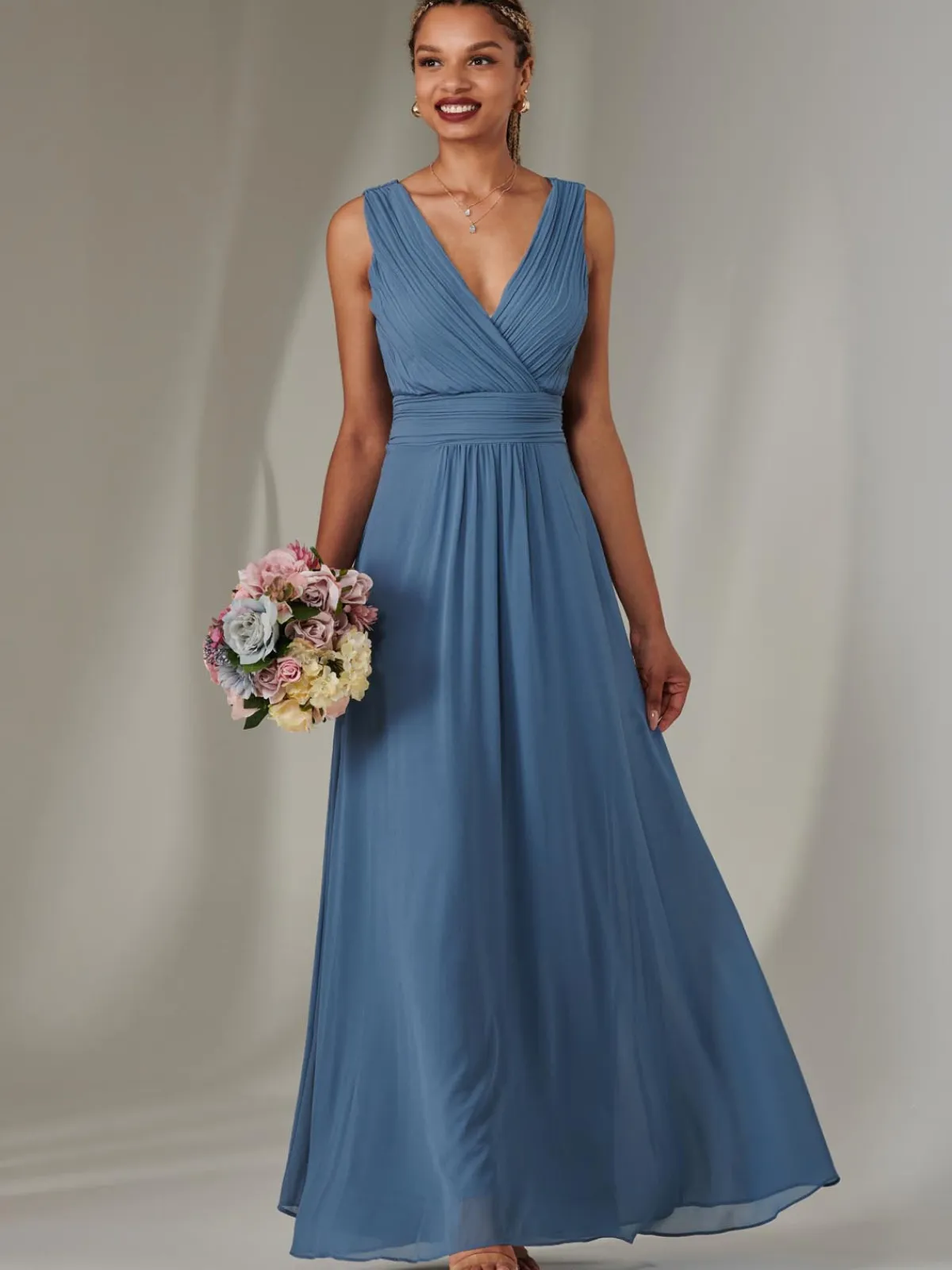 Jolie Moi Occasion Dresses|Maxi Dresses-Cora Sleeveless Chiffon Maxi Dress, Steel Blue