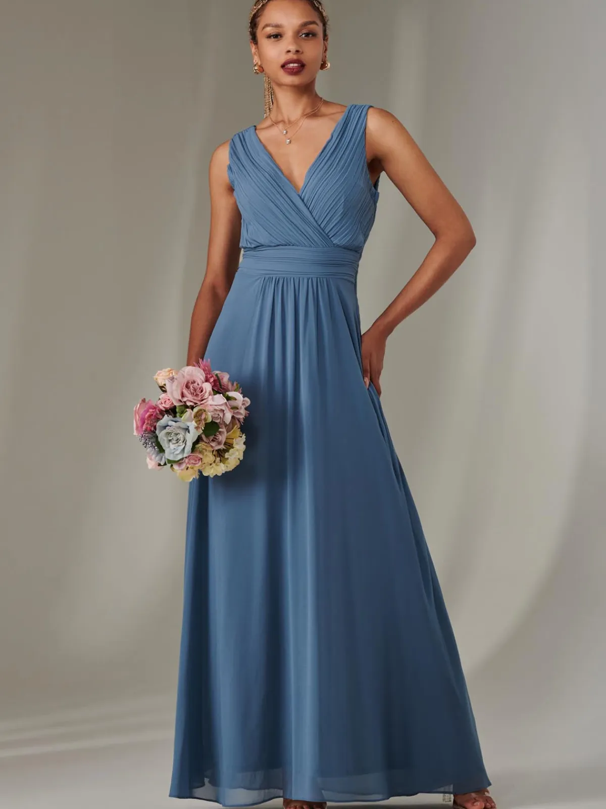 Jolie Moi Occasion Dresses|Maxi Dresses-Cora Sleeveless Chiffon Maxi Dress, Steel Blue