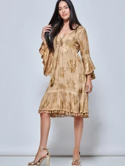 Jolie Moi Occasion Dresses|Midi Dresses-Crochet Tri idi Hoiday Dre, Khaki Pattern