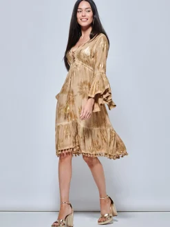 Jolie Moi Occasion Dresses|Midi Dresses-Crochet Tri idi Hoiday Dre, Khaki Pattern