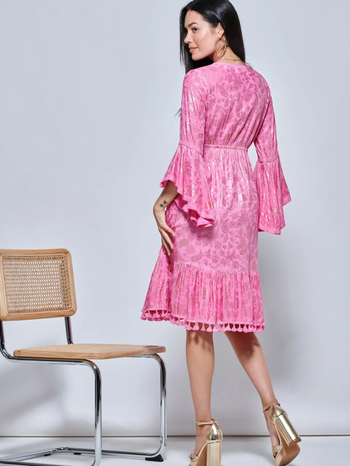 Jolie Moi Occasion Dresses|Weekend Casuals-Crochet Tri idi Hoiday Dre, Pink Pattern