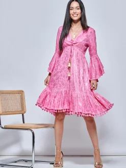 Jolie Moi Occasion Dresses|Weekend Casuals-Crochet Tri idi Hoiday Dre, Pink Pattern