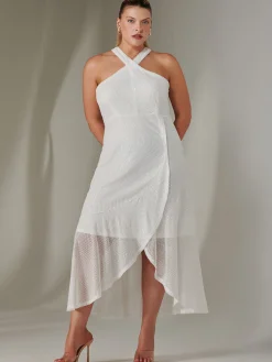 Jolie Moi Occasion Dresses|Sleeveless Dresses-Cross Neck Frill Hem Maxi Dress, White