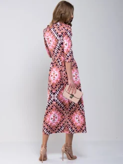 Jolie Moi Occasion Dresses|Maxi Dresses-Cross Over Tie Waist Maxi Dress, Pink Multi