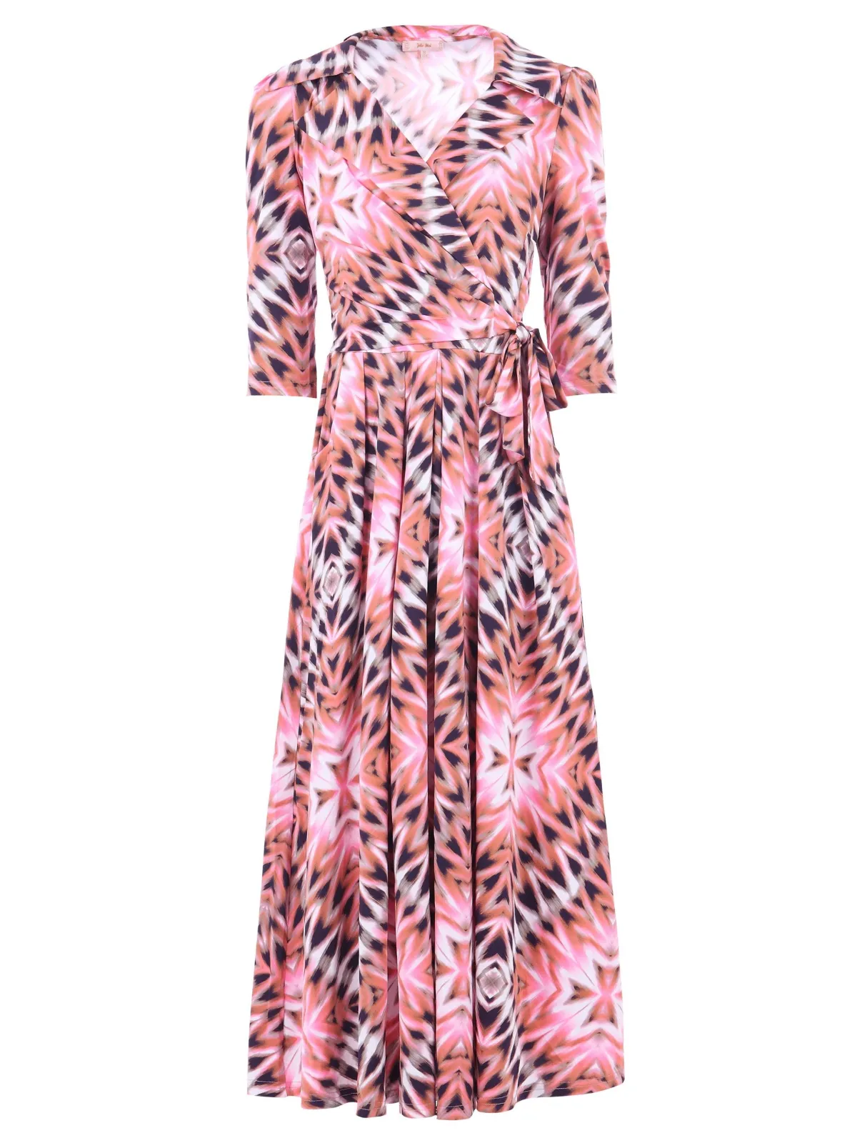 Jolie Moi Occasion Dresses|Maxi Dresses-Cross Over Tie Waist Maxi Dress, Pink Multi
