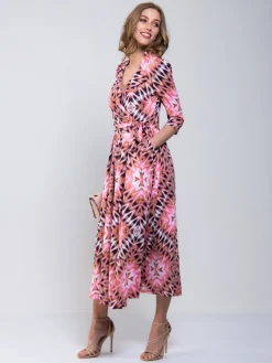 Jolie Moi Occasion Dresses|Maxi Dresses-Cross Over Tie Waist Maxi Dress, Pink Multi
