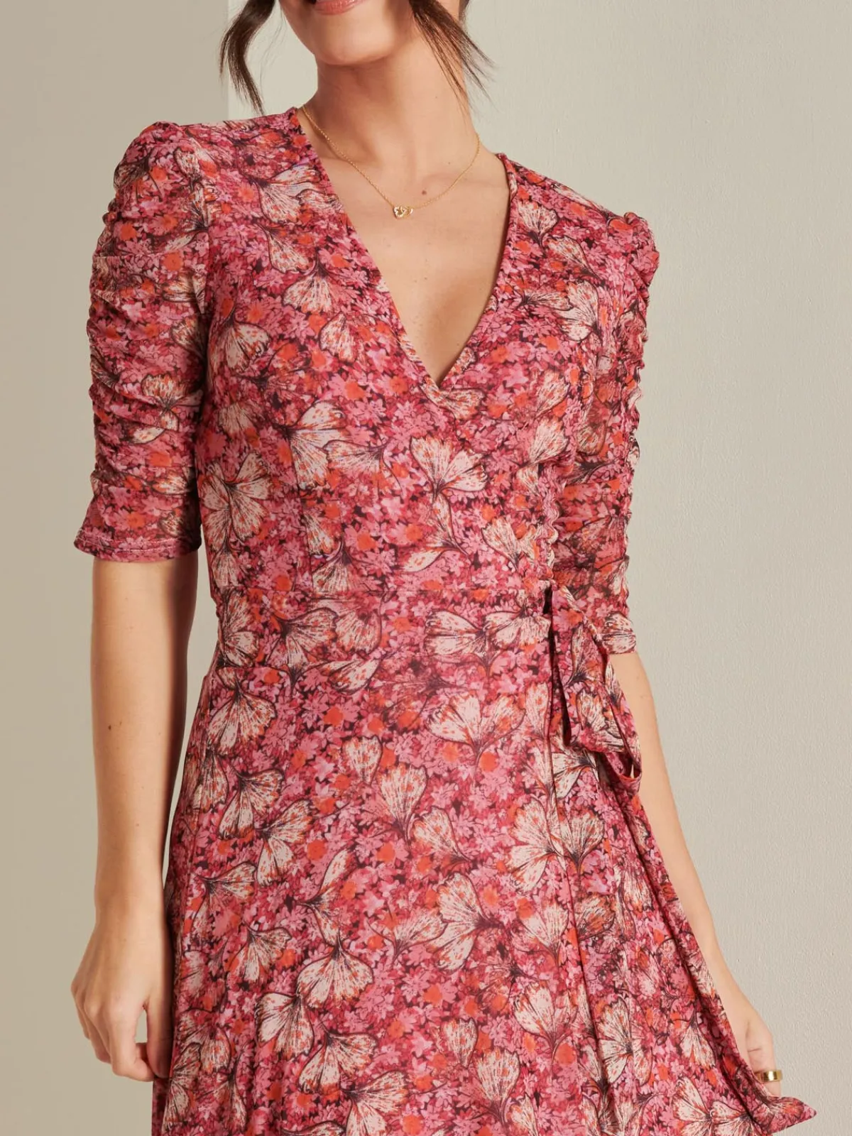 Jolie Moi Occasion Dresses|Mesh Dresses-Daliyah Wrap Front Mesh Maxi Dress, Pink Multi