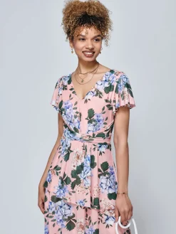 Jolie Moi Occasion Dresses|Mesh Dresses-Danica Tiered Hem Mesh Maxi Dress, Pink Multi