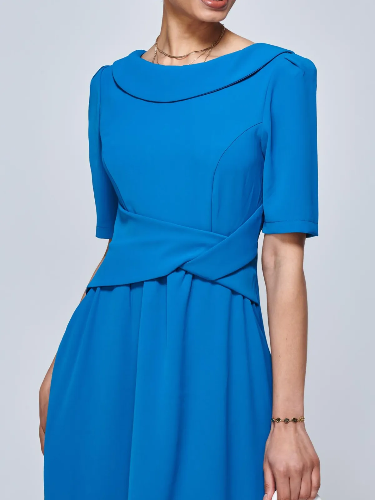 Jolie Moi Occasion Dresses|Race Day Dresses-Darlene Twist Waist Swing Dress, Teal