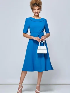 Jolie Moi Occasion Dresses|Race Day Dresses-Darlene Twist Waist Swing Dress, Teal