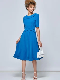 Jolie Moi Occasion Dresses|Race Day Dresses-Darlene Twist Waist Swing Dress, Teal