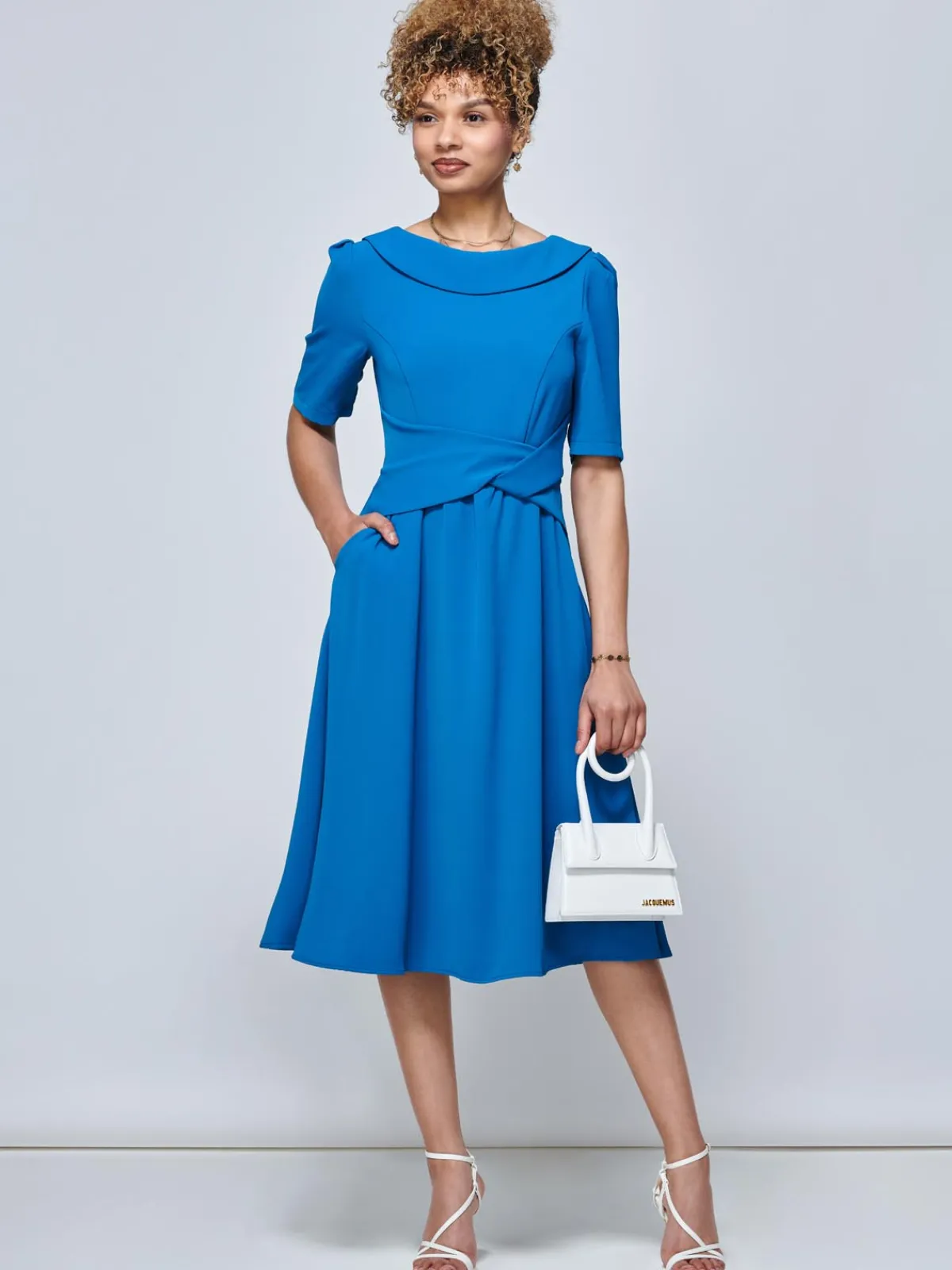 Jolie Moi Occasion Dresses|Race Day Dresses-Darlene Twist Waist Swing Dress, Teal
