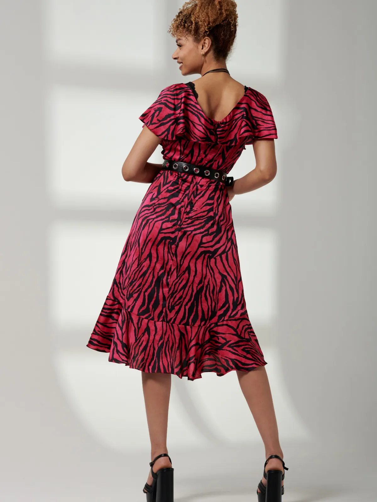 Jolie Moi Occasion Dresses|Animal Print Dresses-Deep Plunge V-Neck Midi Dress, Magenta Animal