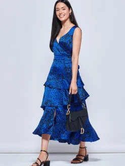 Jolie Moi Occasion Dresses|Weekend Casuals-Della Crepe Frill Hem Maxi Dress, Blue Leopard
