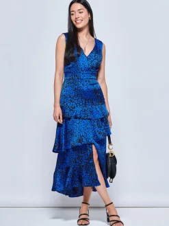 Jolie Moi Occasion Dresses|Weekend Casuals-Della Crepe Frill Hem Maxi Dress, Blue Leopard
