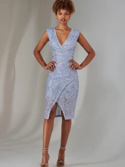 Jolie Moi Party Dresses|Sleeveless Dresses-Demi Sequin Wrap Slit Bodycon Dress, Lilac