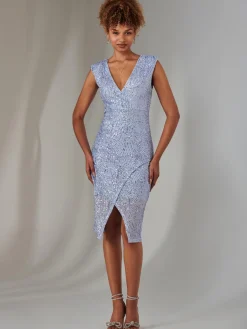 Jolie Moi Party Dresses|Sleeveless Dresses-Demi Sequin Wrap Slit Bodycon Dress, Lilac