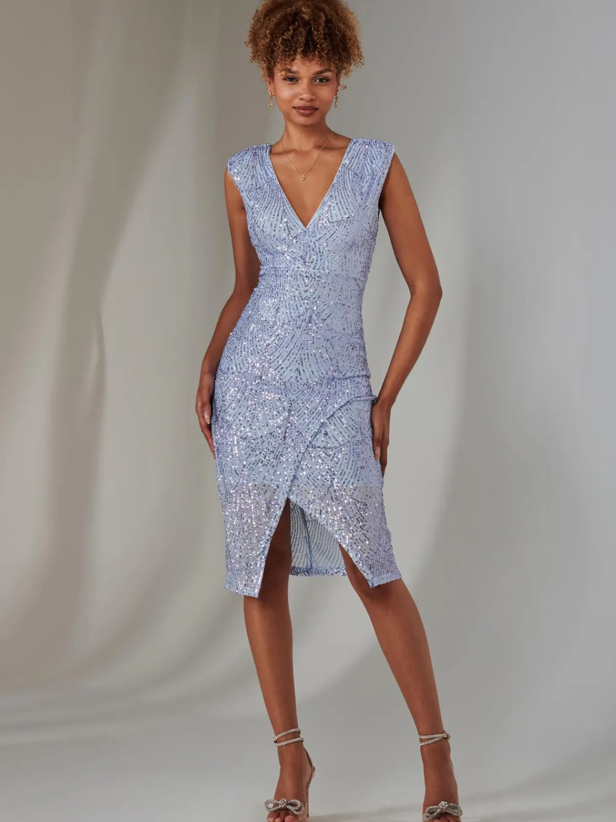 Jolie Moi Party Dresses|Sleeveless Dresses-Demi Sequin Wrap Slit Bodycon Dress, Lilac