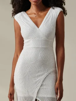 Jolie Moi Occasion Dresses|Party Dresses-Demi Sequin Wrap Slit Bodycon Dress, White